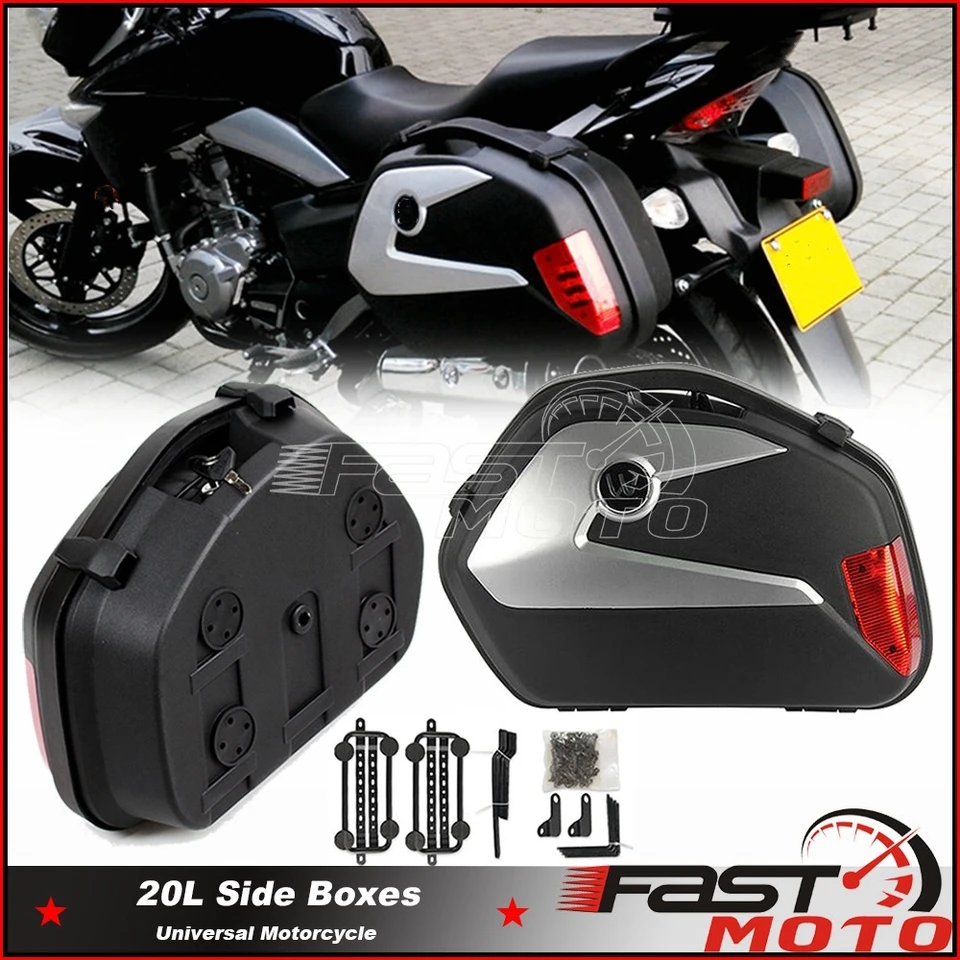 20L bočné motocykle Saddlebag Tail Boxes Plast batožiny skladovacie puzdro s držiakmi Mount Bracket pre Honda Suzuki Yamaha Kawasaki BMW