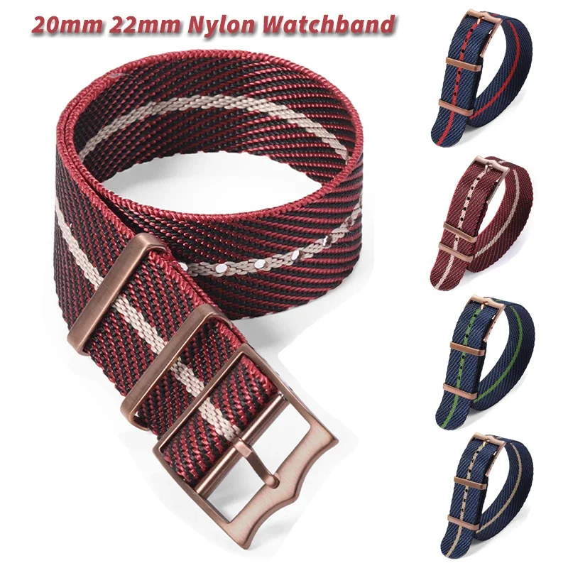 20mm22mm prémiové prémiové vojenské pruhované pruhované nylonové hodinky Bronz Buckle hodinky hnuteľný prsteň s mäkkým náramkom nahradiť náramok