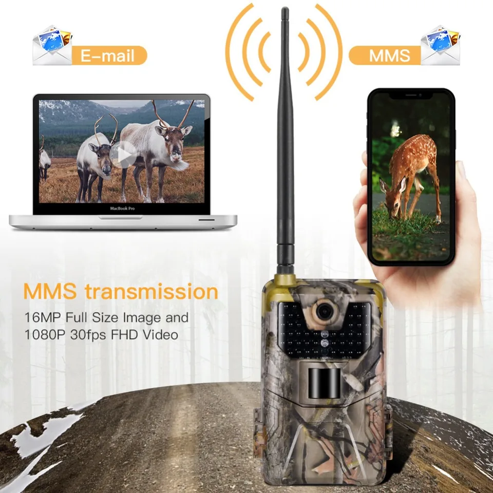 20MP 1080p Wildlife Trail Camera Camera Photo Trap Night Vision 2G GSM SMS MMS SMTP E -mailové celulárne poľovné kamery HC900M Sledovanie