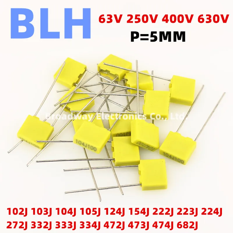 20pc 5mm korekcia kondenzátora Polpropylén Bezpečnostný plastový film P5 63V 250V 400V 630V 332J 3,3NF 333J 33NF 334J 330NF 472J 4.7nf