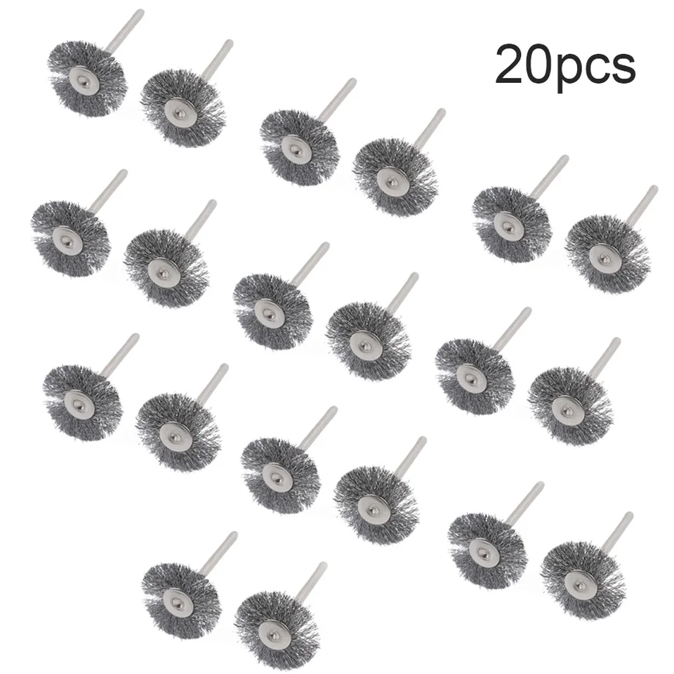 20pc vŕtačka kefka na drôty kolesa 3,175*25/5 mm kovové leštiace drevené kefa na kefu pre elektrické mlynčeky Rotačné náradie