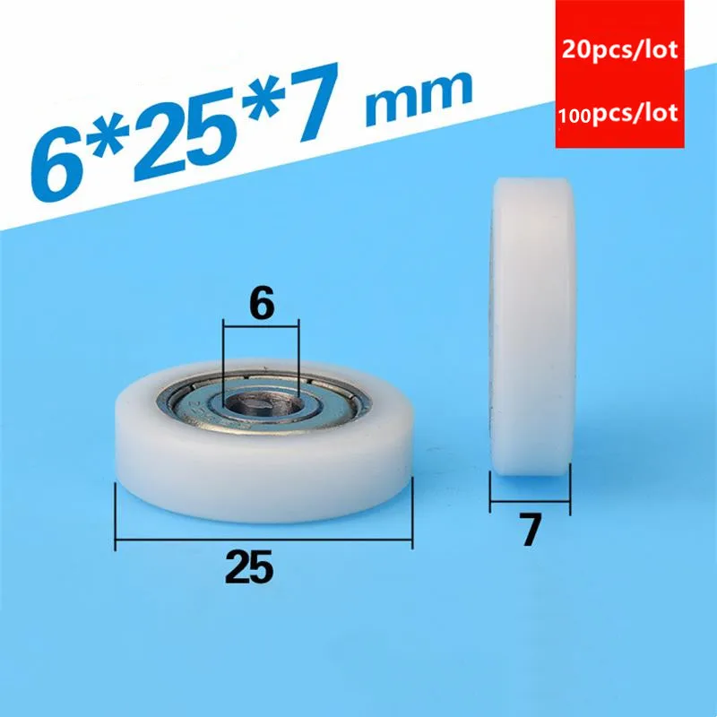 20pcs/100ks plochý valček 6*25*7 mm 626ZZ 626 Lesiaci POM Plastové vodiace okenné koleso s kladkou 6x25x7