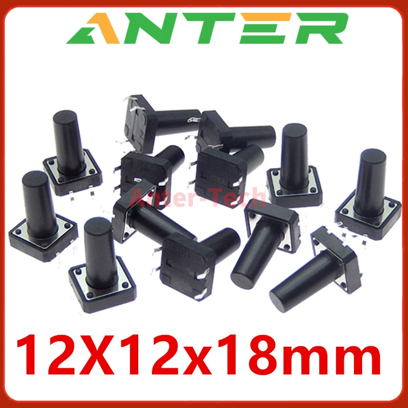 20pcs 12x12x18mm 4pin Dip Tatt Takt Switch prepínač Micro -Key Power Hmat -hitajové prepínače 12x12x18 12*12*18 mm svetlo dotyk