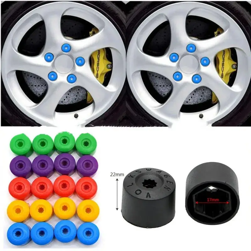 20pcs 17 mm koliesový matica kryty skrutiek s odstraňovaním nástroja pre VW Beetle Audi SkoDa Black Exterior Ochrana Accessorie