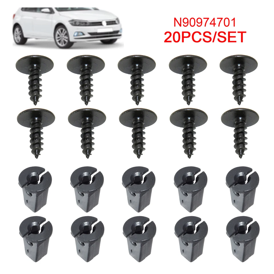 20pcs Cover Motor Undertay Splashguard Wheel Arch Torx Screwer Deter Uznávač Clips Universal pre VW Audi Seat N90974701