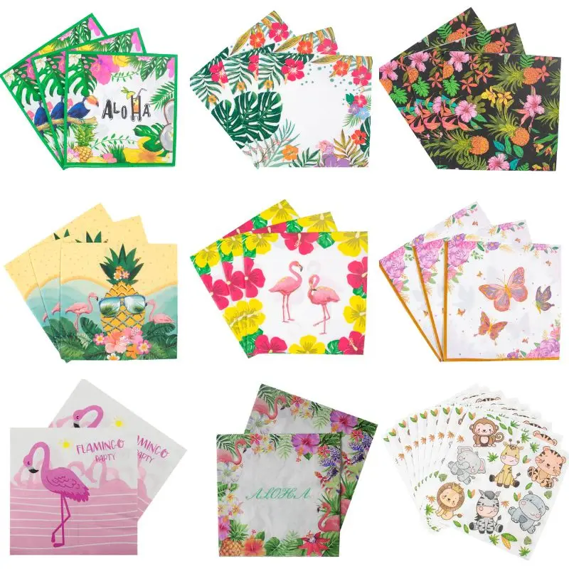 20pcs Flamingo Paper Stry Letná tropická večierok Svadobná dekorácia Parrot Green Lesy