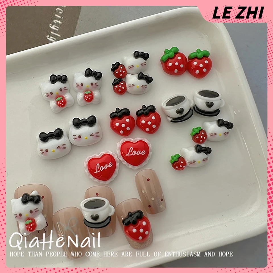 20pcs kawaii sanrio ahoj mačiatko jahodové kreslené príslušenstvo na nechty DIY Love KT Cat Nail Charm Party Sticker Dekorácie