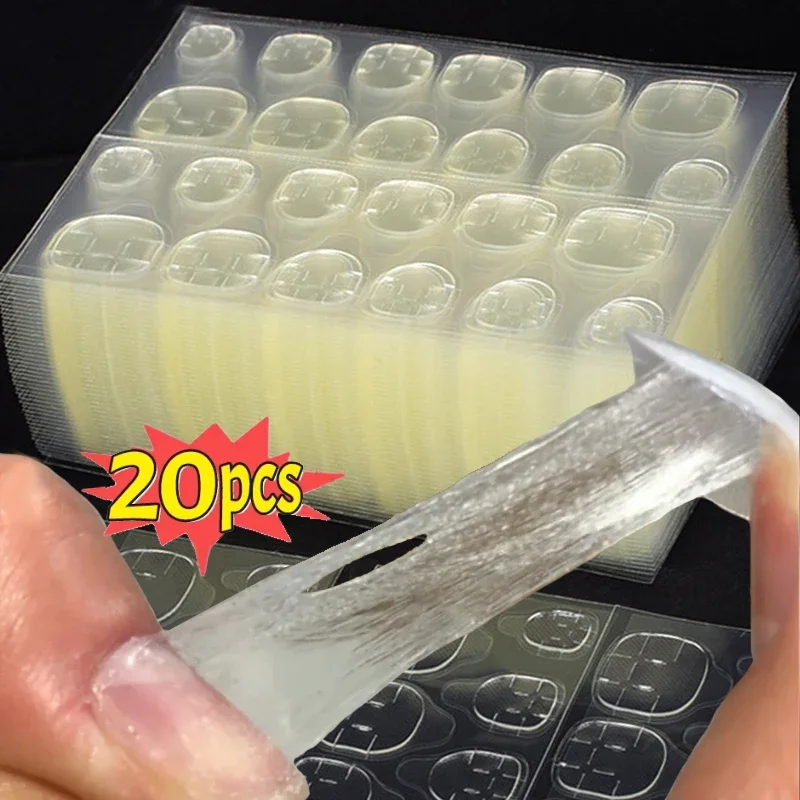 20pcs Press-on-on Tipy Tips Jelly Glue Sticker Priehľadné silné lepidlo trvalé vodotesné nálepky na klince na nechty DIY manikúra