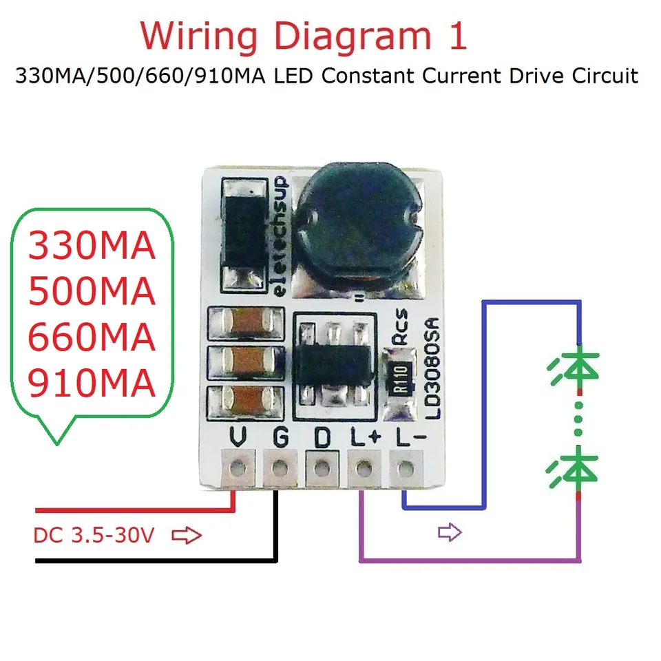 20W DC 3,5-30V 330MA/500MA/660MA/910MA HB LED modul modul DC-DC BUCK CONSTROCE COUSTROM Prevodník pre svetlomety baterky