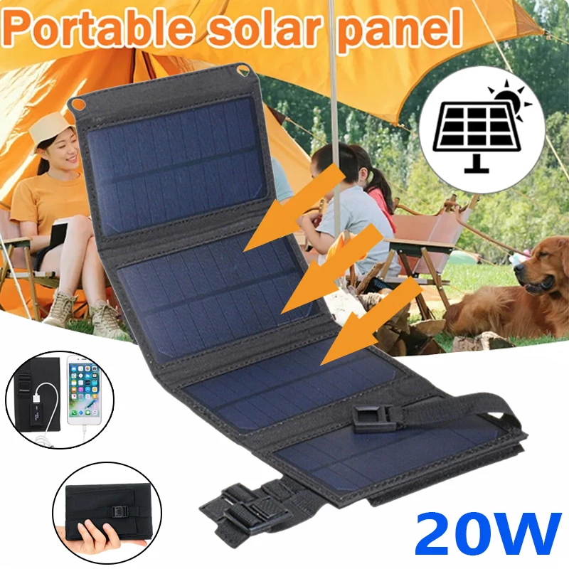 20W skladací solárny panel nabíjačka nepremokavá solárna doska 5V USB Bezpečný nabíjanie Slnečná nabíjačka na nabíjačku pre vonkajšiu turistiku