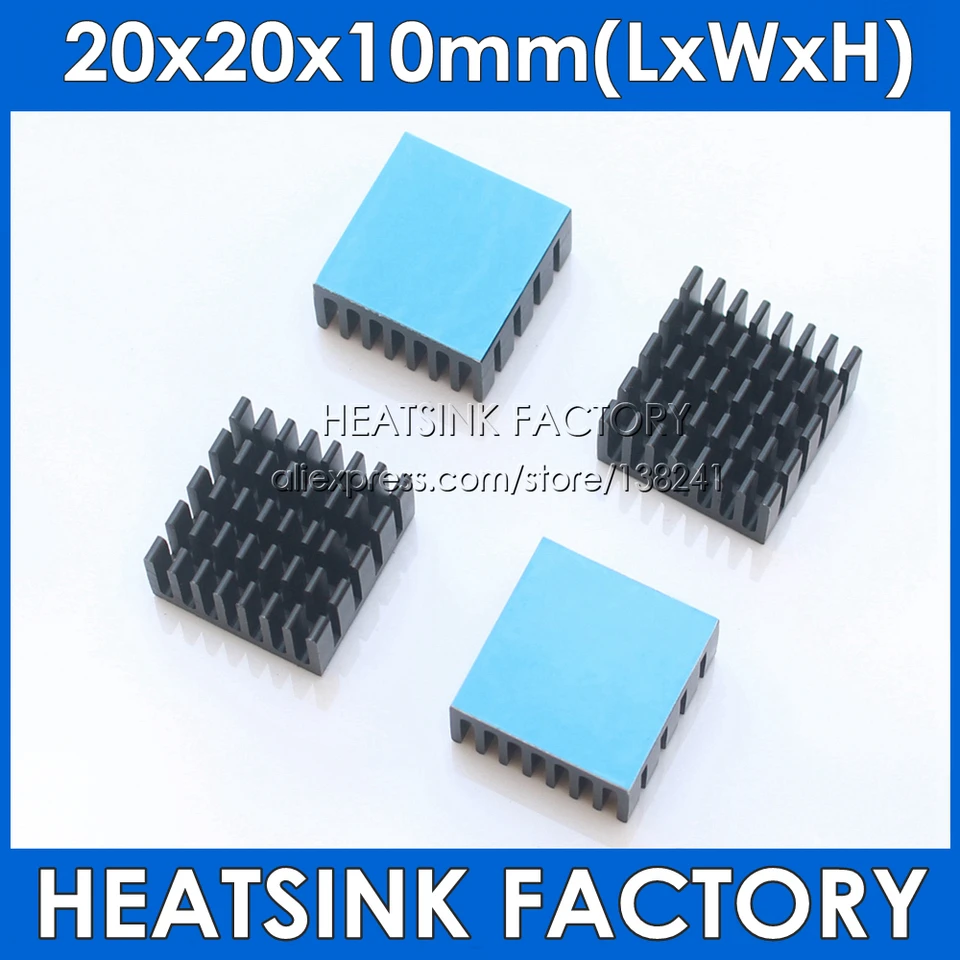 20x20x10mm strieborný / čierny eloxovaný hliníkový chladič chladiča chladiča chladiča s tepelnou vodivou páskou podložky