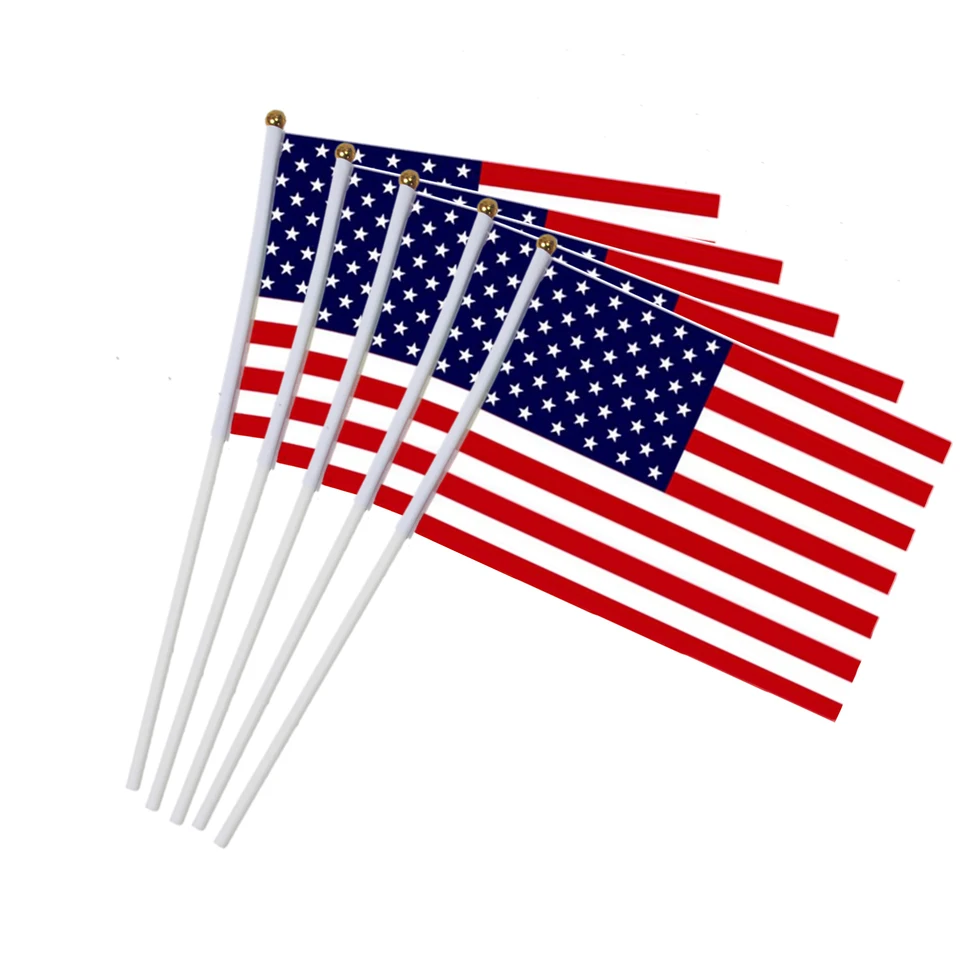 21*14 cm americká národná vlajka USA lietajúca vlajka Spojené štáty americké bannerové vlajky s plastovými stožiarmi 10ks/balenie