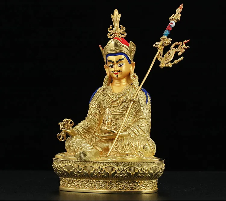 21 cm # Vysoký stupeň Good Buddha -Home Hall Efektívna Zlatená Padmasambhava Budhistická socha Tantra
