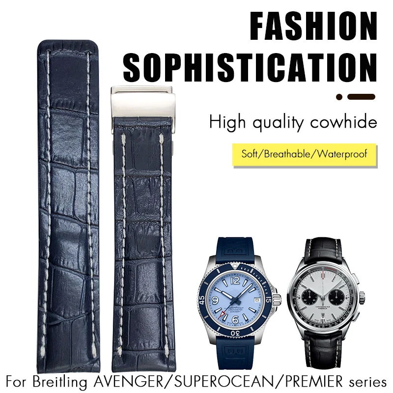 21 mm 22 mm 23 mm 24 mm Originálne kožené hodinky Fit Fit for Breitling Watch Accessories Navitimer World Avenger Superocean Belt