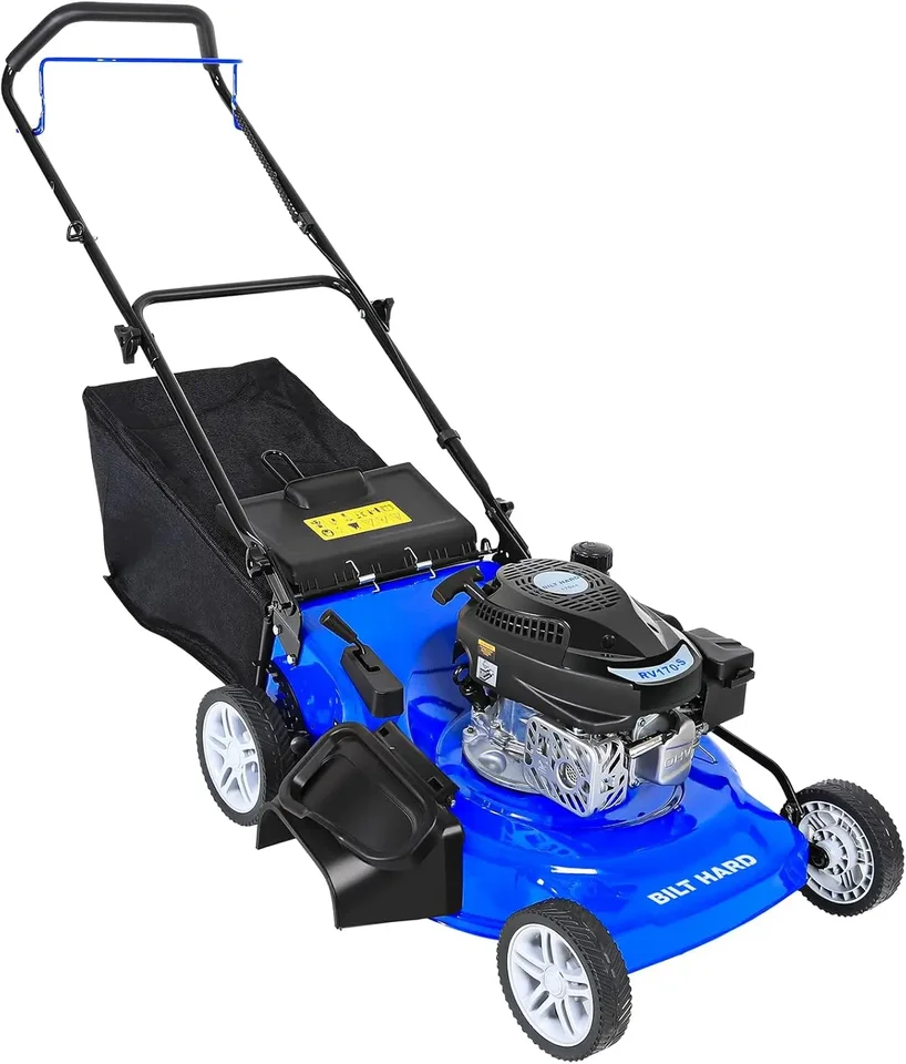 21-palcový trávnik na kosačku poháňaný plynom, 4-cyklový motor 170 ccm, 3-in-1 Push Lawnmower s taškou, mulčovanie a bočné prepustenie, ľahký štart, ľahký štart