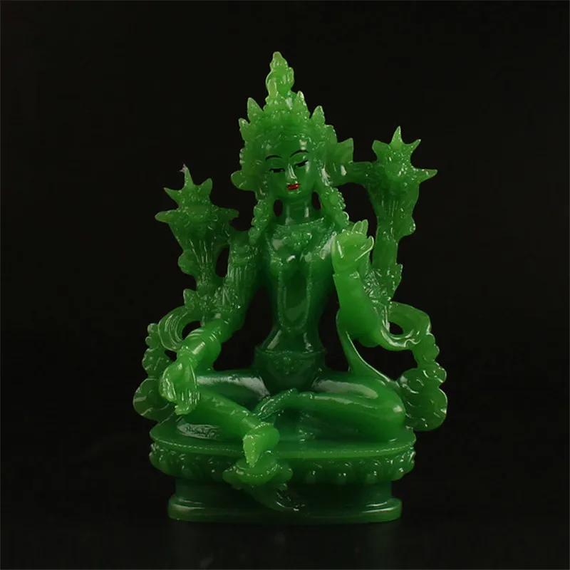 21 Zelená figúrka Tara napodobňuje Jade Resin 13 cm Budhistické bódhisatva tibetské zásoby