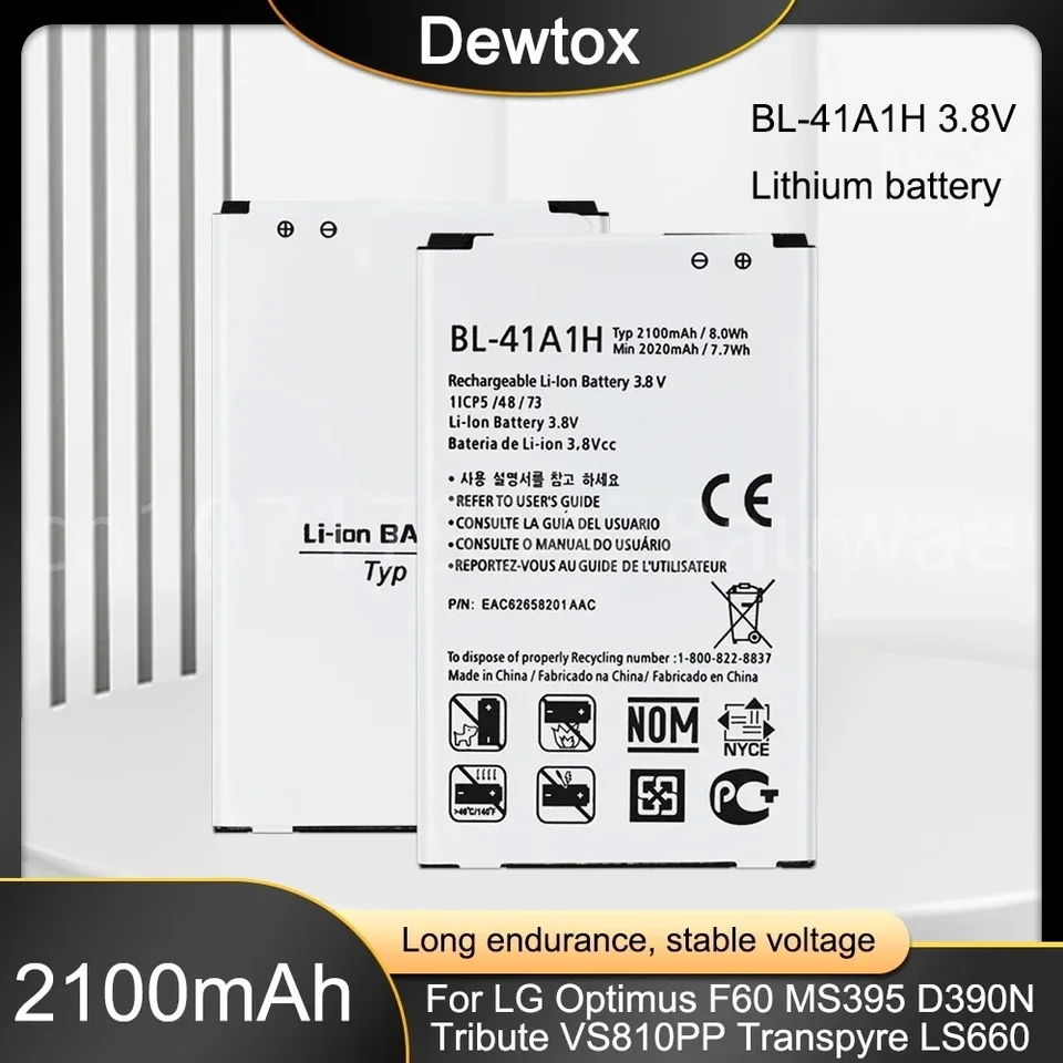 2100 mah batérie BL-41A1H pre LG Optimus F60 MS395 D390N Tribute VS810PP Transpyre LS660 BL 41A1H Mobilný telefón batéria