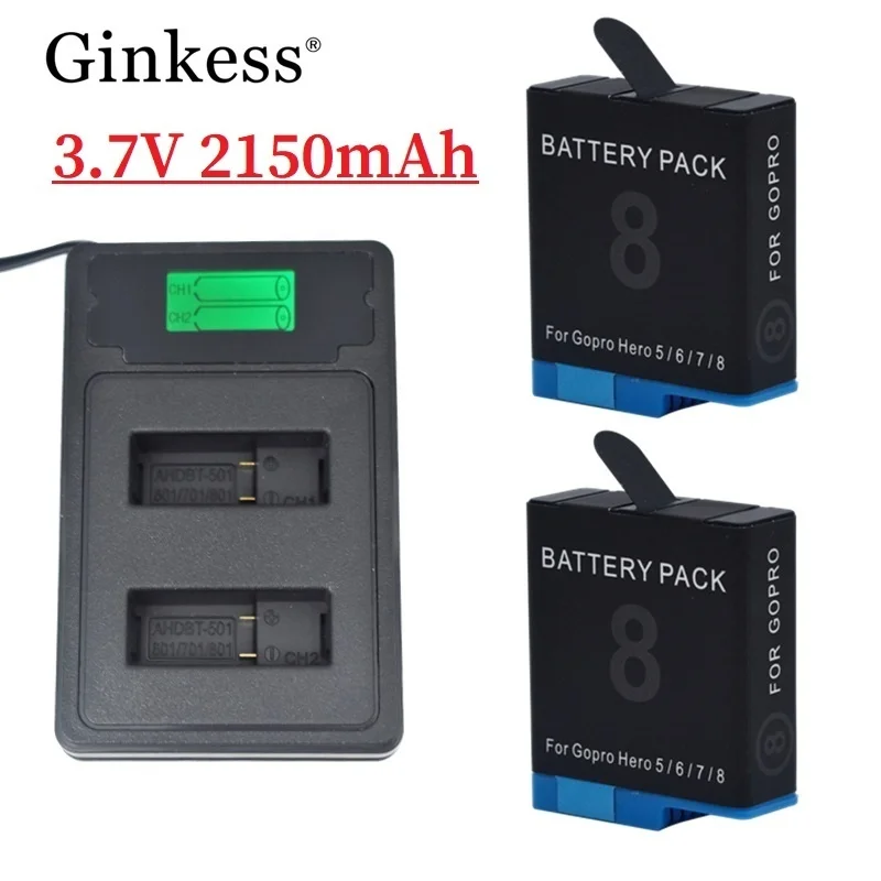 2150 mAh batéria alebo nabíjačka pre GoPro Hero 8 7 6 5 GoPro Accessories pre originálny GO Pro 8 Hero 5 Hero 6 Action Camera