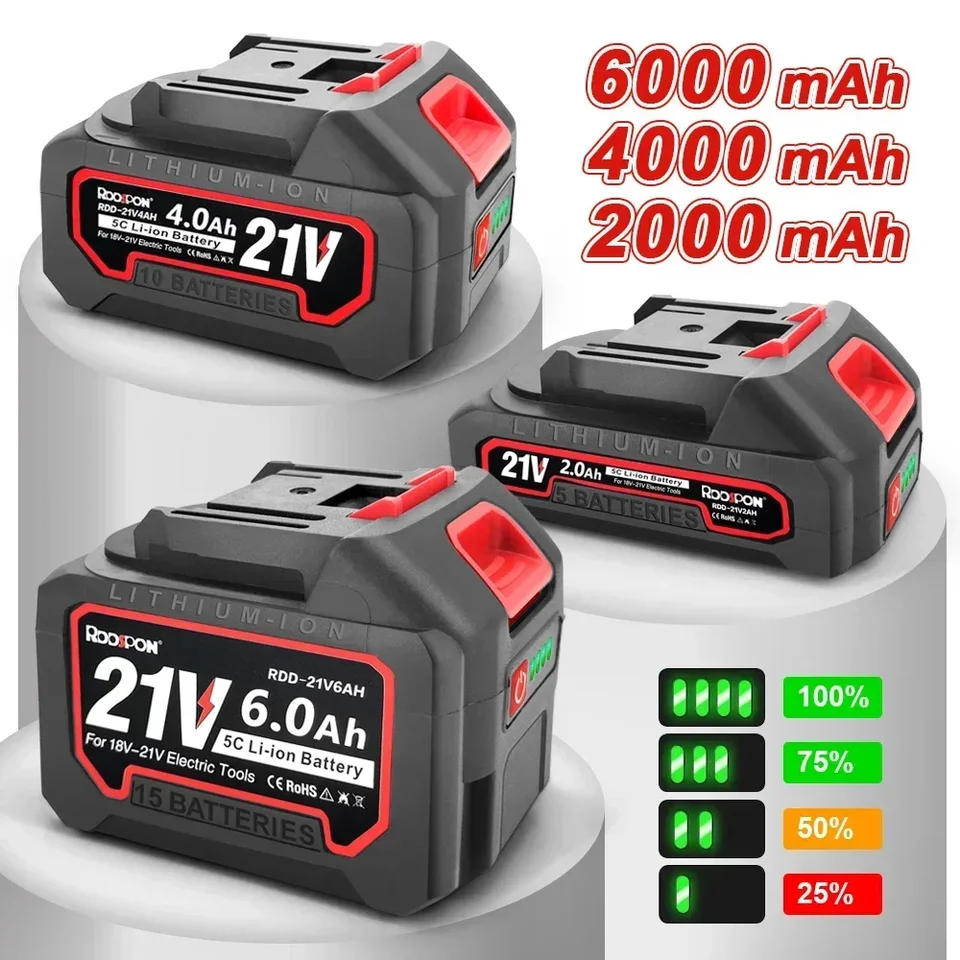 21V lítiová batéria 2/4/6.0AH Nabíjateľná batéria s digitálnym displejom pre mlynček na uhlovej mlynčeku mlyn