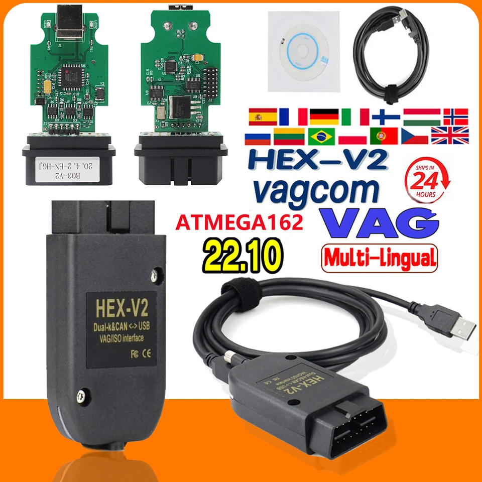 22.10 VAG COM 23.3 Populárny skener VCDS OBD2 2023 FRANCAIS HEX V2 pre VW Audi SKoda SEAT Diagnostický nástroj ATMEGA162+16V8