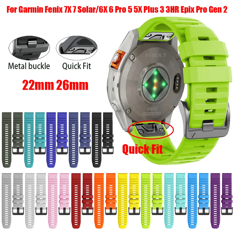 22 26mm QuickFit Release Silicone Watch Wrist Band pre Garmin Fenix ​​7 7x Pro 6 6x remienok Fenix5 5x 3HR 965 945 náramok náramku náramku