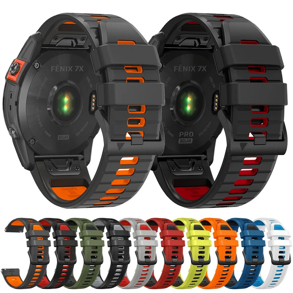 22 26mm Silikone Watchband Strap pre Garmin Fenix ​​7 7x 6x 6 Pro 5 5x Plus Epix Gen2 Enduro 2 zápästia rýchle uvoľnenie Bracele Uvoľnite