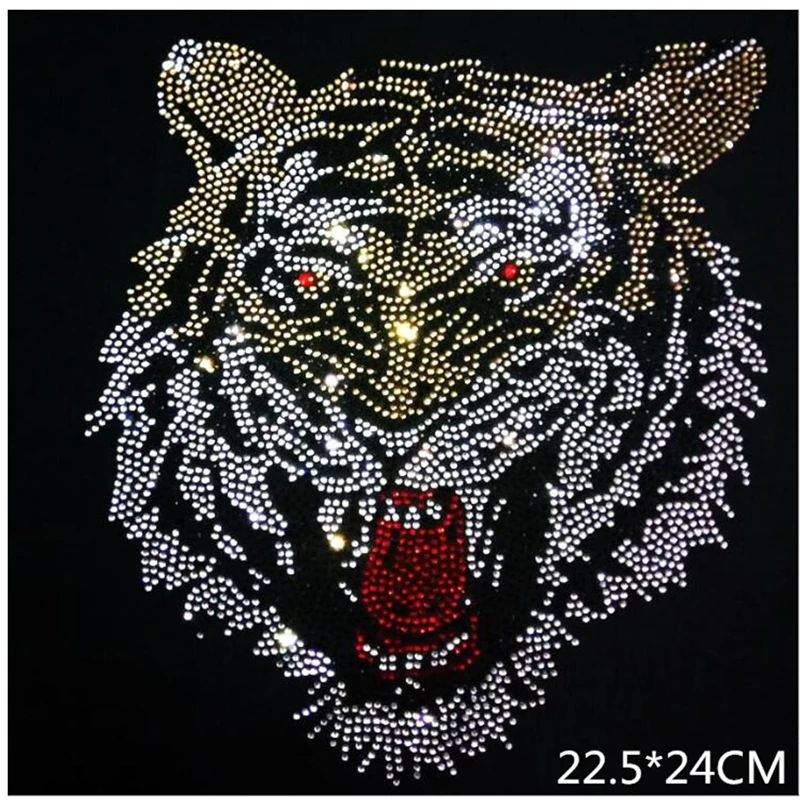 22,5*24 cm Tiger Head Smienky Motif Motif Hot Fix Fixe Fixe Fix Fix Fix Motív shninestone železo na prenosových záplavách