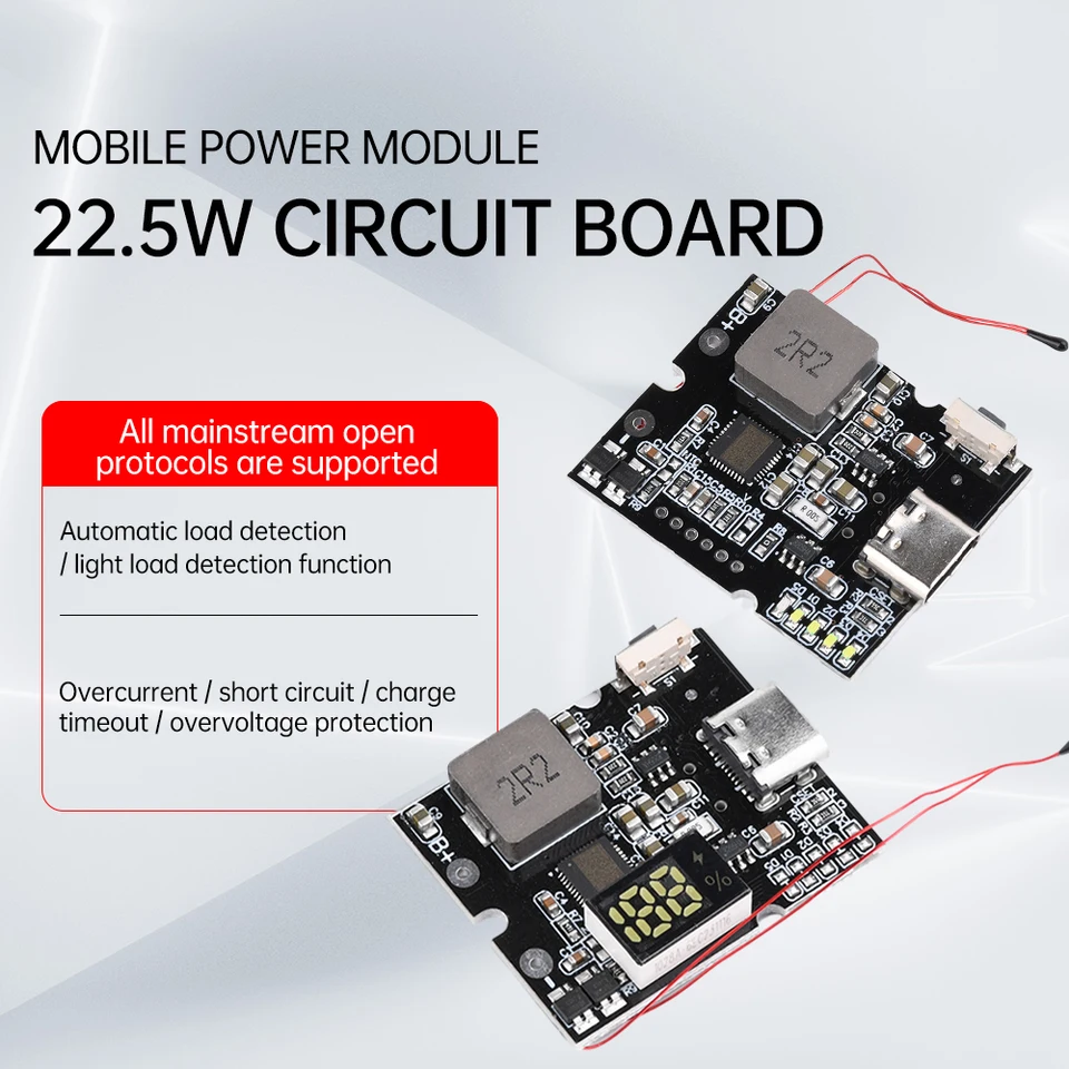 22.5 W Digital/Light Display Power Bank Busirectional Rýchle nabíjanie mobilného výkonového modulu typu C USB Support PD/QC3.0 2.0
