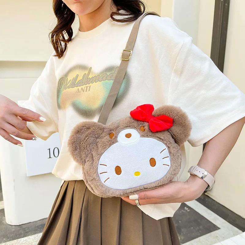 22 cm Sanrio Hello Kitty Plyšová kabelka Kawaii taška Plushie Sanrio Doplnky roztomilé ramenné detské tašky pre dievčatá hellokitty darček
