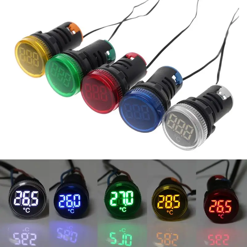 22 mm -20-199 Celsius LED Digitálny teplomer Indikátor AC 50-380V Round Teplota Meter Detector Senzor pre nákladné auto pre autá