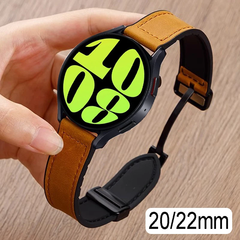 22 mm 20 mm kožený silikónový popruh pre Samsung Galaxy Watch 7 6 5 4 40 mm/44 mm magnetický pás pre galaxy hodinky 6 Classic 43 mm 47 mm