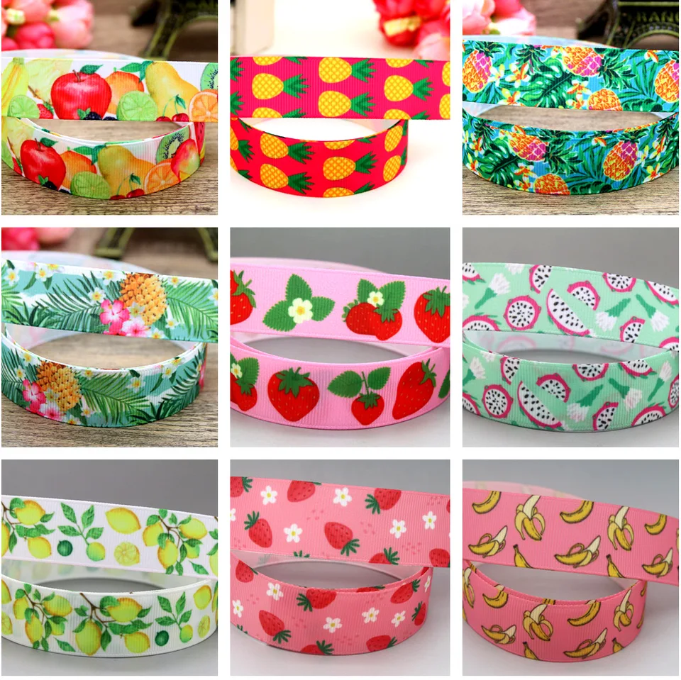 22 mm 5yards ovocný banán jahodový citrón vytlačený Grosgrain Ribbon Aždial