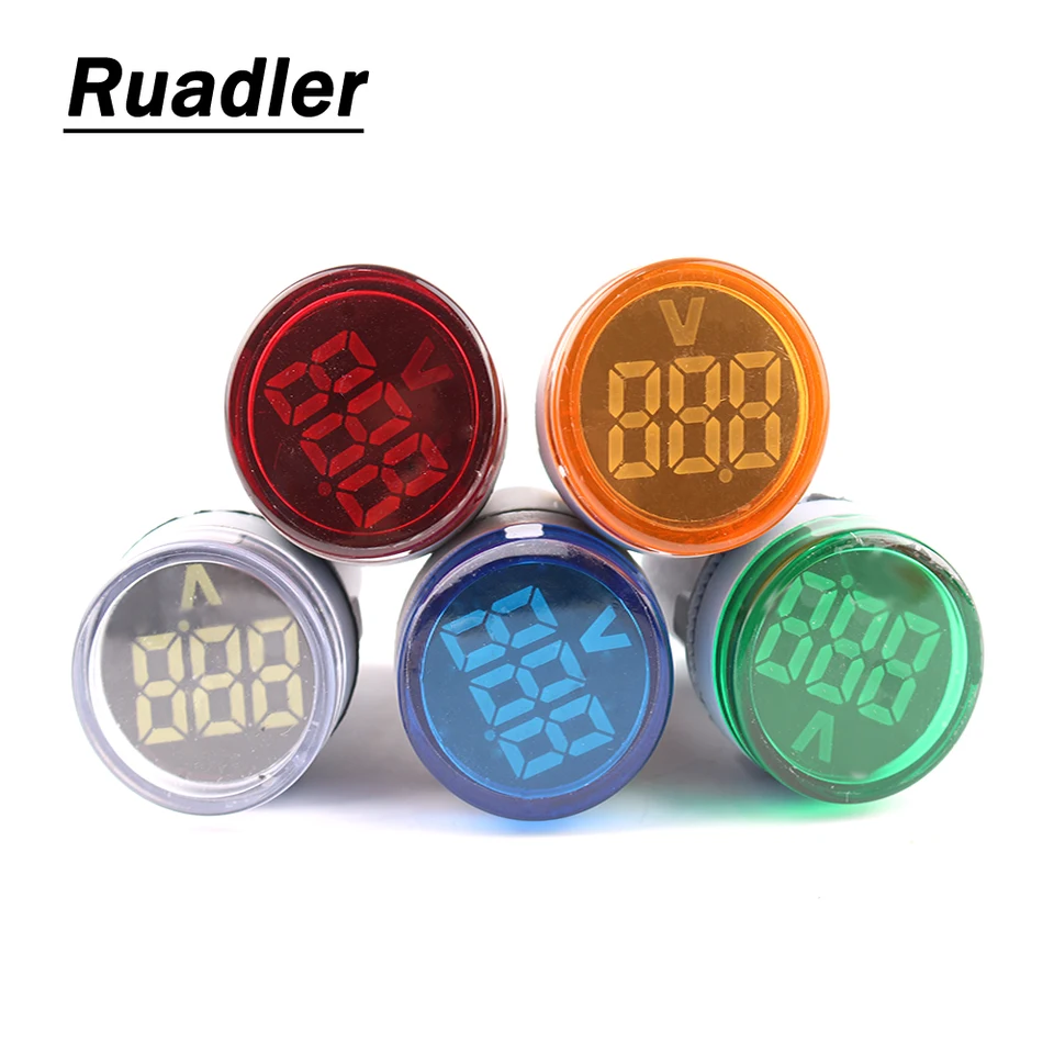 22 mm LED napätie meracieho prístroja Mini napätie merača farebný AC 20V -500V Indikátor Voltmeter žltá zelená modrá biela