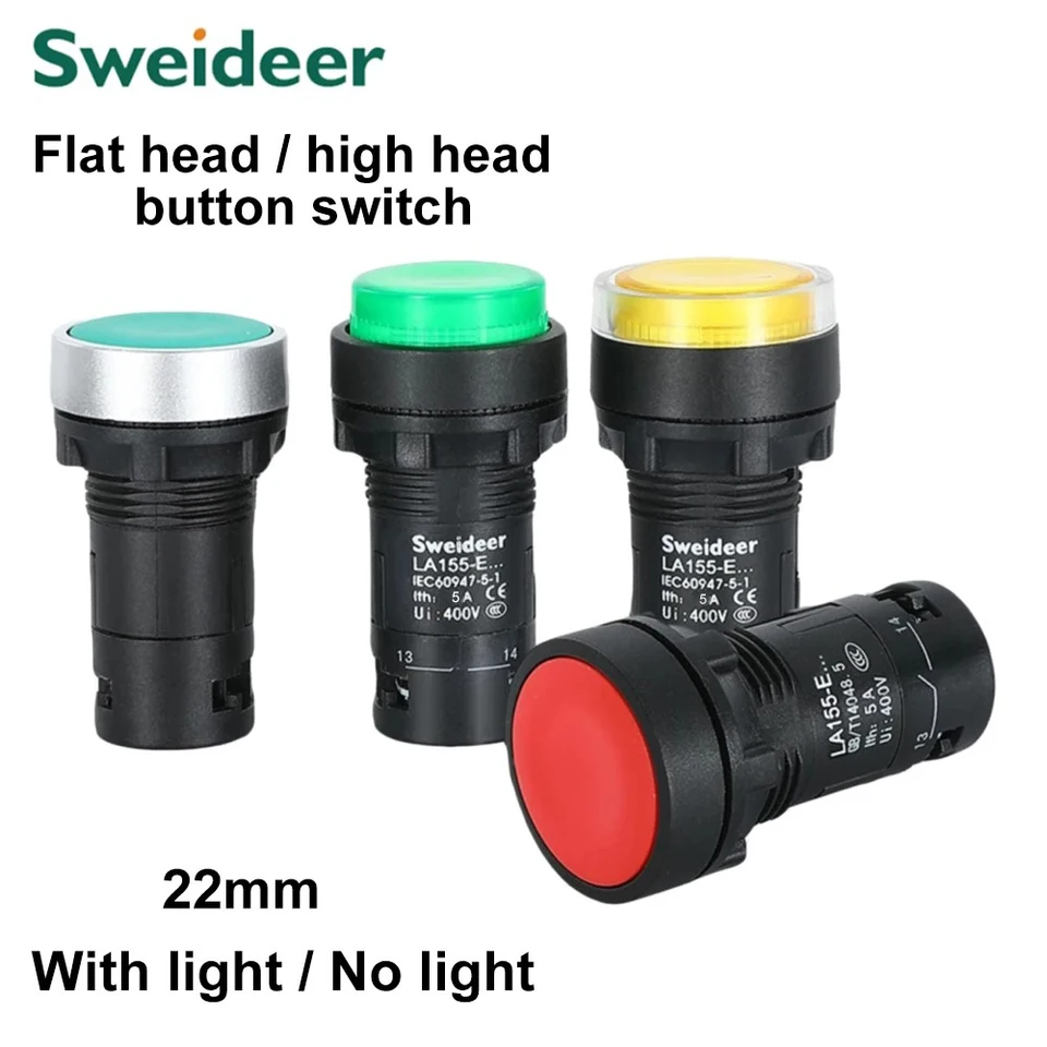 22 mm tlačidlo Spínač LED diódy LED reset Self Bycking Power Spínač plochej vysokej hlavy zapnuté so svetlom 24V 220V 1NO 1nc 2No červené