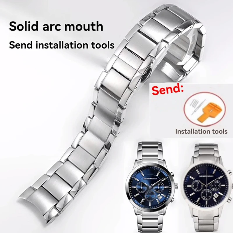 22 mm zakrivená koncová pevná z nehrdzavejúcej ocele pre Armani Watch Strap AR2447 AR2448 AR2432 AR2433 AR2434 AR2473 kovový náramok