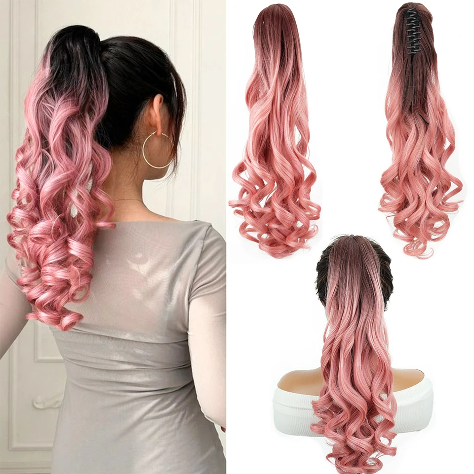 22 -palcový syntetický klip CLOW Long Curly Wave Fluffy cytail predlžovanie vlasov vlasové doplnky vhodné pre ženy, ktoré majú nosiť