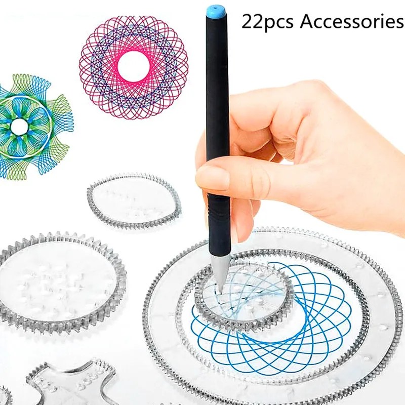 22 počítačov Spirograf Kreslenie príslušenstva Interllocking Gears Wheels Geometric Ruler Creative Educational Toy