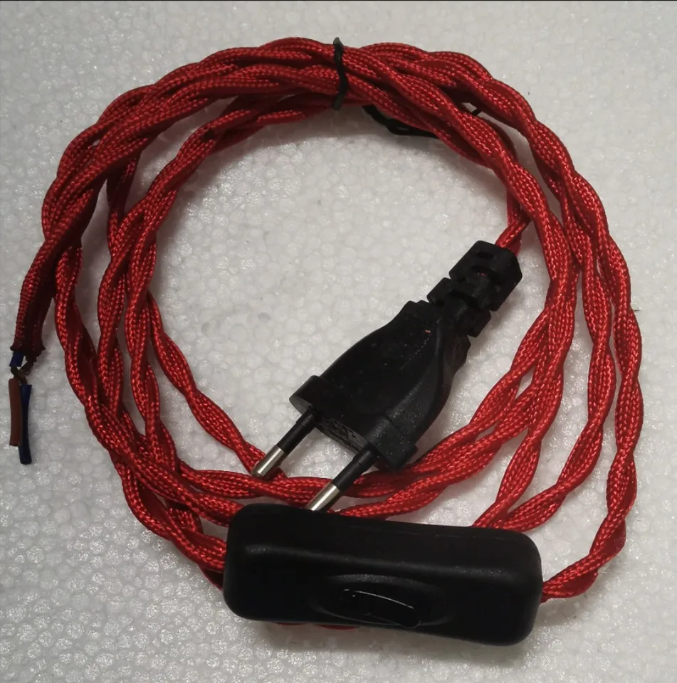 220-240V AC Európske káble napájacieho kábla s vypnutím vintage tkanina pokryté elektrické elektrické vodiče elektrického vodiča
