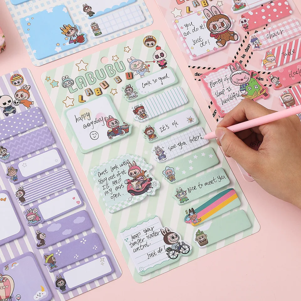 220 listov LaBubu Sticky Poznámky Sada 80 GSM Paper Kawaii Self-Pethesive Memo Strips For Office School Planner Desk Organizácia