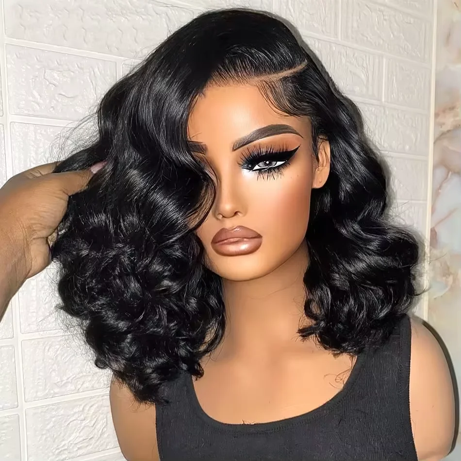 220% priehľadná krátka vlna tela Bob Bod Bod 13x6 Čipky predné ľudské vlasové parochne 13x4 čipky čelné 5x5 uzáver brazílskeho Remy Hair Parochňu