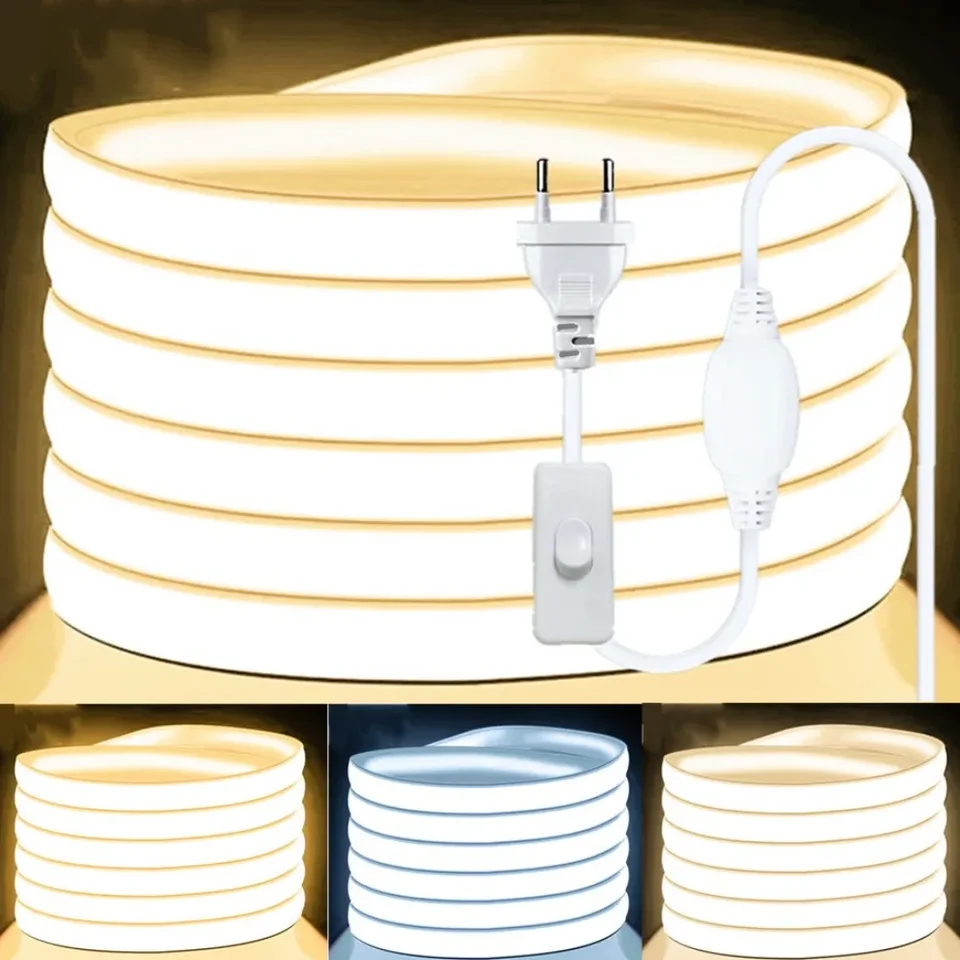 220 V COB LED lampa 1-30M FOB LED páska 288LEDS/M RA90 OUTDOROUS IP65 Vodotesný spínač osvetlenia spálne/stmievateľná napájacia zástrčka EU