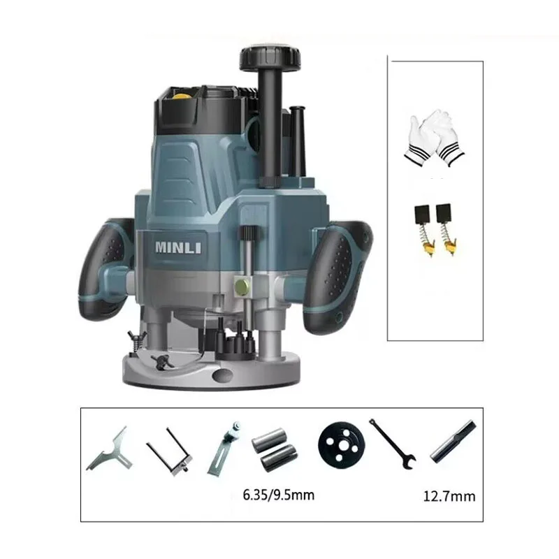 2200W Woodworking Gravírovací stroj Router Combo Kit Electric Woodworking stroj elektrický drevený spracovateľ manuálne zastrihávač