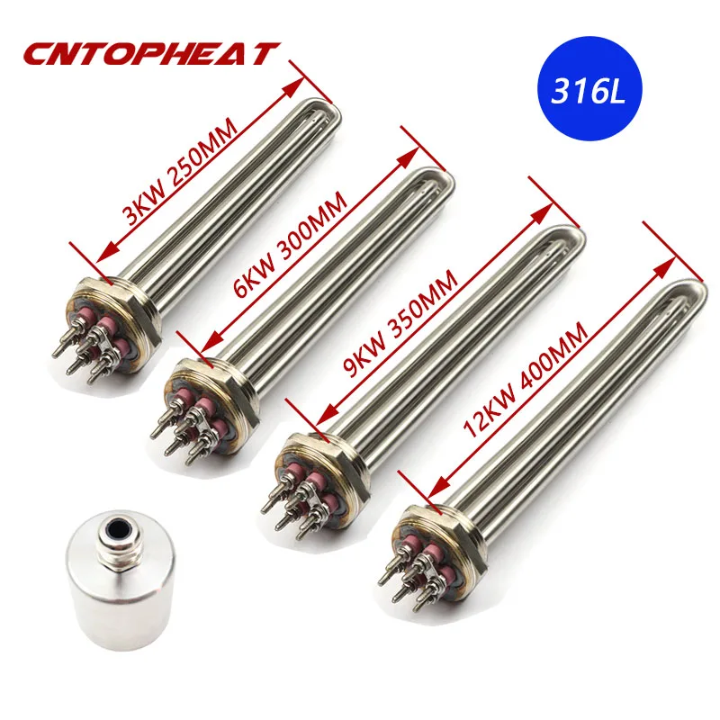 220V/380V DN40 Immersion Weering Element Sus316L odolný proti korózii hrubý 10 mm elektrický rúrkový ohrievač vody 3 kW/6 kW/9 kW/12kW