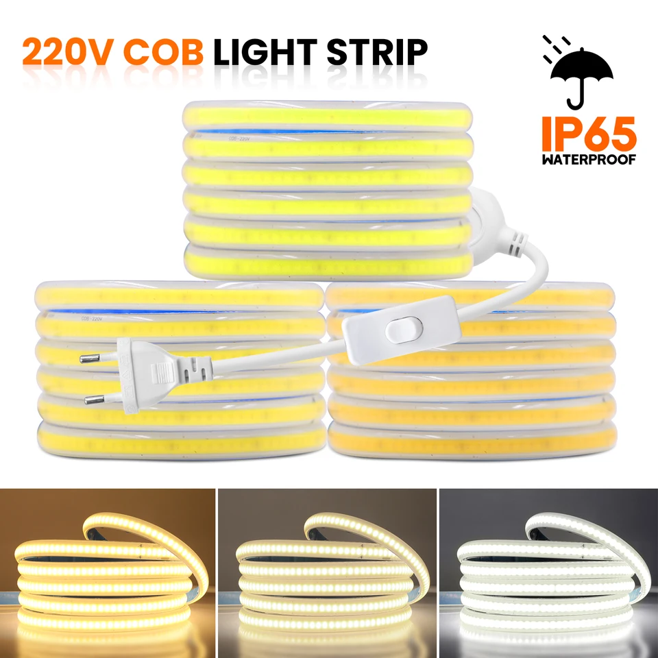 220V COB LED pásik lepidlo s vysokým jasom COB LED svetlo IP65 nepremokavá pružná páska pásky pre stuhu pre miestnosť vonkajšie záhradné osvetlenie