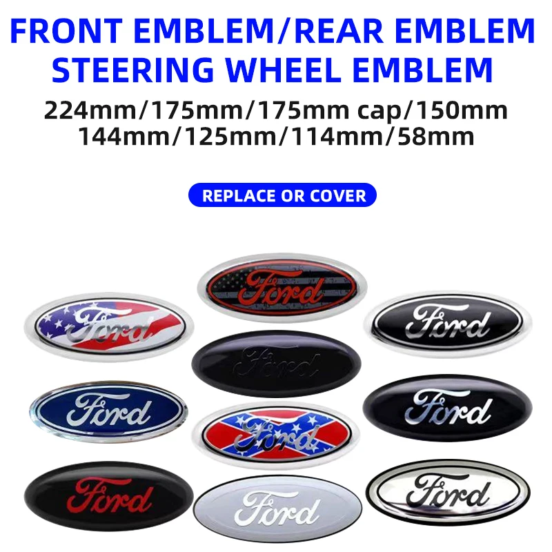 224 mm 175 mm 150 mm 144 mm 125 mm 114 mm 58 mm auto prednú kapucňu zadný chvost kmeňa Empl Logo pre Ford Mondeo Edge Focus Kuga