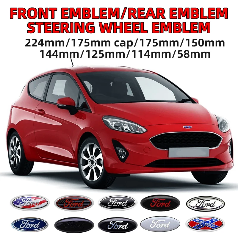 224 mm 175 mm 150 mm 144 mm 125 mm 114 mm 58 mm auto predné logo Zadný kmeňa Emblem pre Ford Mondeo Edge Focus Fiesta Kuga Transit
