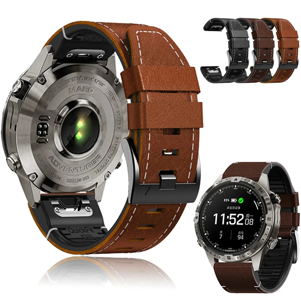 226mm koža+silikónové hodinové pásy pásky pre Garmin Fenix ​​7x 7 6x 6 Pro 5x 5 Epix Gen 2 Smartwatch Easyfit náramok náramkov