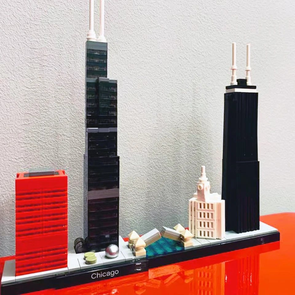 22888 Horúce predajné mesto Chicago Skyline Slávna architektúra Building Landmark 444PCS Model Building Blocks Blocks Blocks Gift Hračky Darčeky