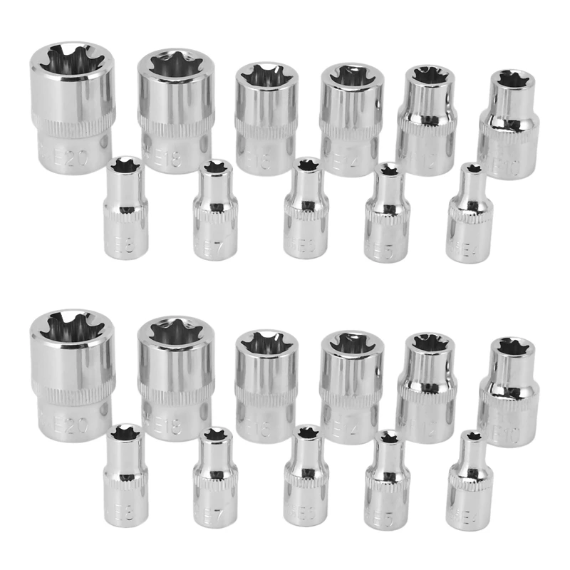 22PC Žena E Torx Star Socket Set Rail E4 - E20 Externá hviezda sada objímky s krútiacim momentom