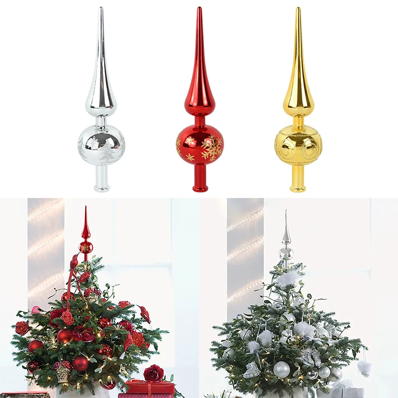 23 cm vianočný stromček Topper Červené zlato strieborné špičky v tvare ozdoby Gourd Ball Hanging Prívesok Vianoce dekorácie pre dom 2025 Navidad